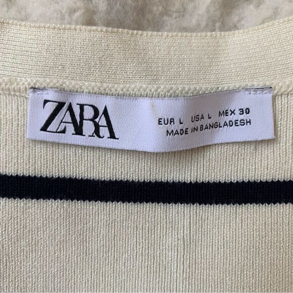 Zara Striped Button Front Sweater Vest Size L Nautical Coastal Preppy Knit Top - Picture 7 of 12